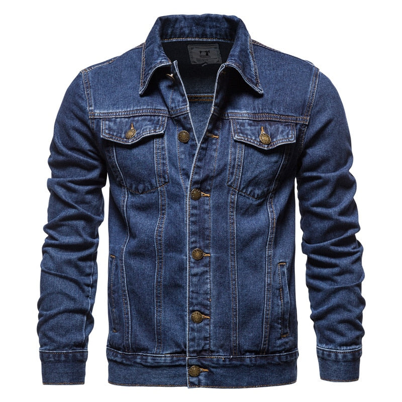 Denim Jacket Men Casual Solid Color Lapel Single Breasted Jeans Jacket