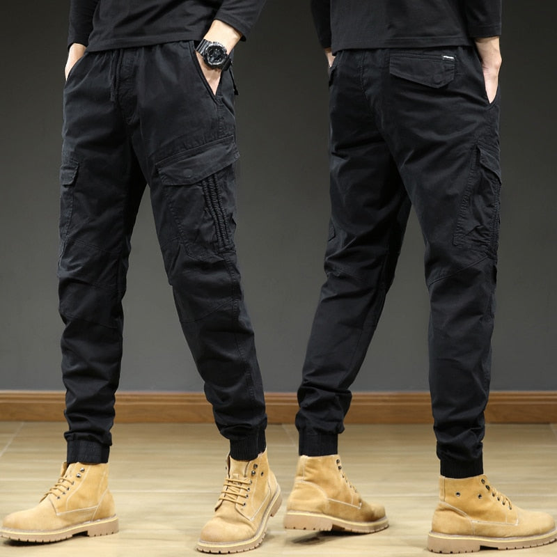 Spring-Summer Multi-Pockets Cargo Pants Men Streetwear Slim Fit Casual Joggers Stretch Cotton Trousers