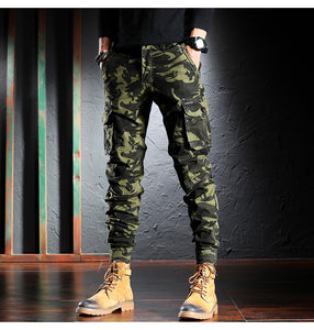 Men Jeans Camouflage Military Trousers Multi Pockets Casual Cargo Pants Hombre Zipper Bottom Hip Hop Joggers