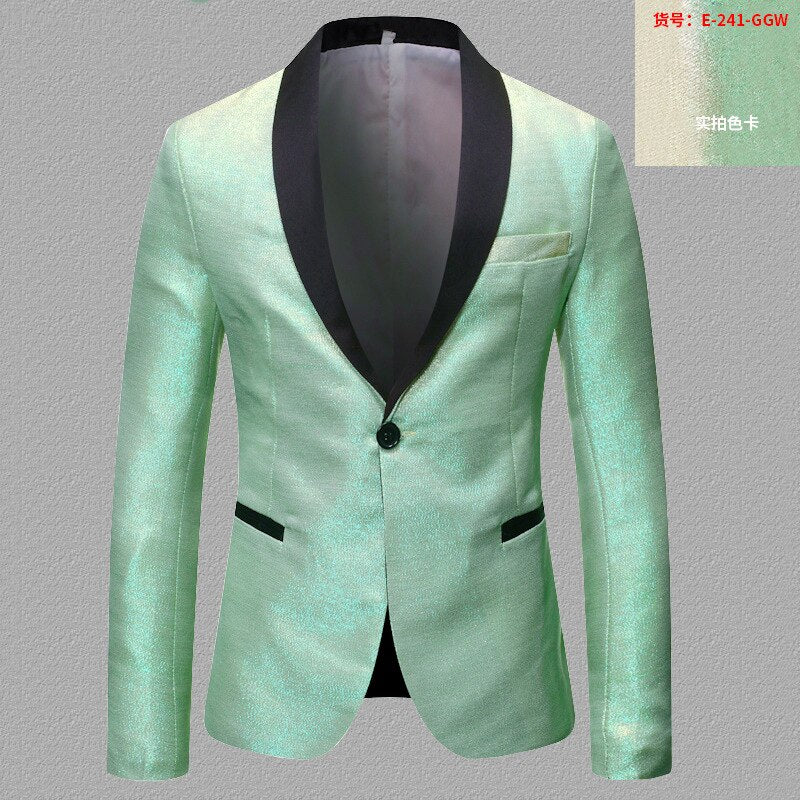 Men's Shiny Fashion Gradient Dress Blazer One Button Shawl Lapel Elegant Suit Jacket