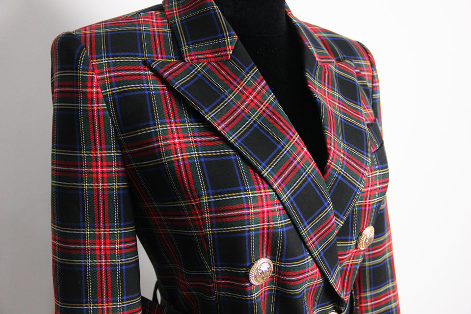 Black Stewart Tartan Blazer Dresses with Belt