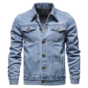 Denim Jacket Men Casual Solid Color Lapel Single Breasted Jeans Jacket