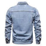 Denim Jacket Men Casual Solid Color Lapel Single Breasted Jeans Jacket