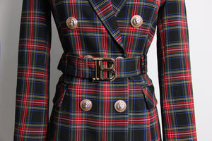 Black Stewart Tartan Blazer Dresses with Belt