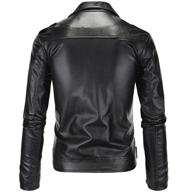 Men's Leather Jackets White Casual Lapel Slim Fit Diagonal Zipper Motorcycle PU Leather Jacket