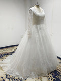 Ball Gown Long Sleeve Vintage Wedding Dress 2021 Elegant Lace Appliques vestido De Noiva Sweep Train Bride Bridal