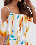 Spaghetti Strap Holiday Floral Print Women Dresses Fashion Off Shoulder Sundress Elegant Chiffon