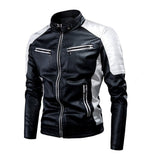 Vintage Leather Jacket Coat Men Spring Outfit Design Motor Biker Pocket PU Leather Jacket
