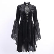 Gothic Black Lace Cutout Lantern Sleeve Stand Collar Exquisite Buttons A-line Silhouette