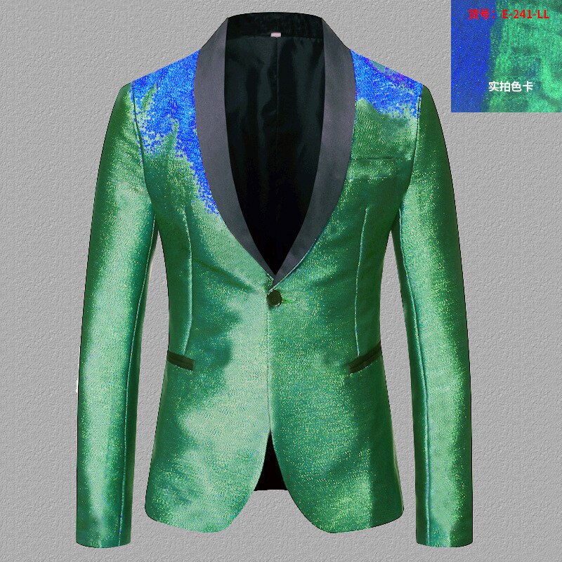 Men's Shiny Fashion Gradient Dress Blazer One Button Shawl Lapel Elegant Suit Jacket