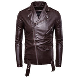 Men's Leather Jackets White Casual Lapel Slim Fit Diagonal Zipper Motorcycle PU Leather Jacket