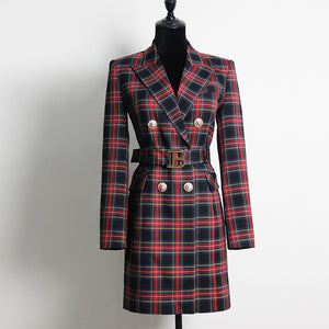 Black Stewart Tartan Blazer Dresses with Belt