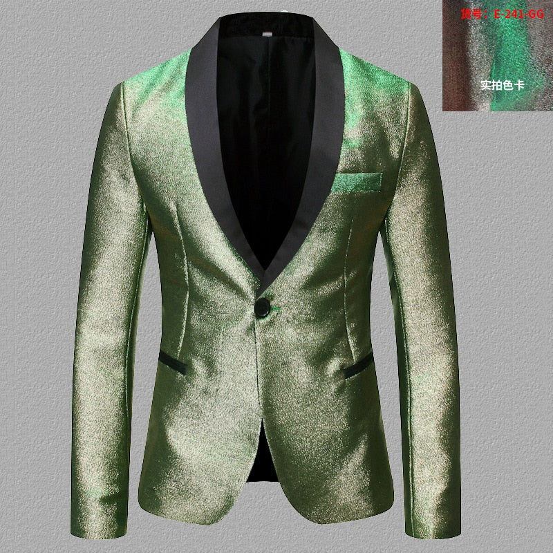 Men's Shiny Fashion Gradient Dress Blazer One Button Shawl Lapel Elegant Suit Jacket