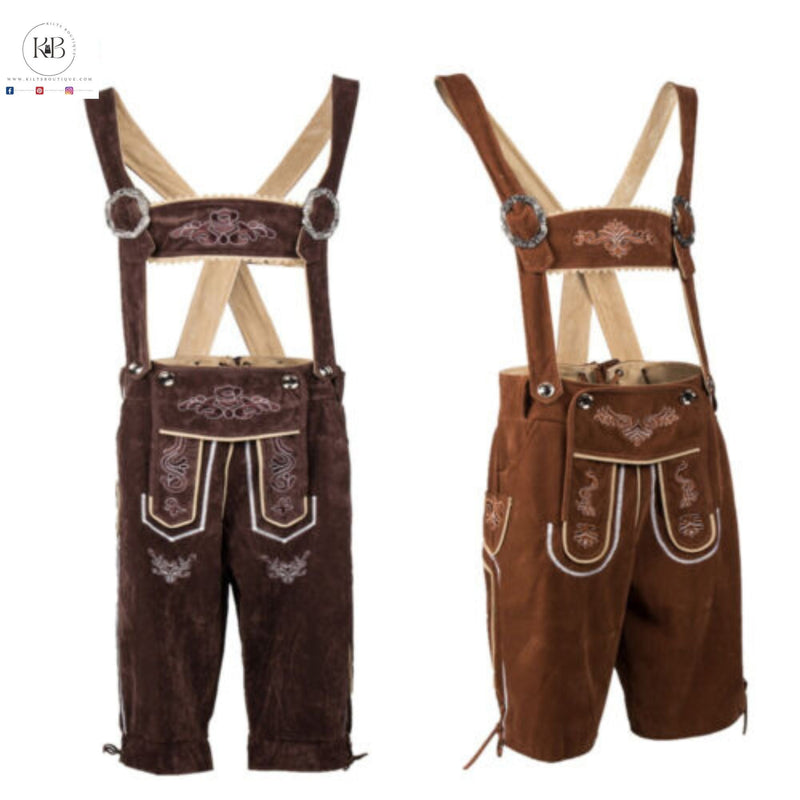 Men's Bavarian Lederhosen Synthetic Leather with Matching Suspenders Shorts