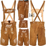 Men's Bavarian Lederhosen Genuine Leather with Matching Suspenders Shorts