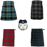 Kids Scottish Tartan Kilt Outfit With White Sporran Fur with 2 Tassels & Thistle Badge