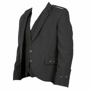 Scottish Grey Tweed Wool Argyle Kilt Jacket With Vest Wedding Jacket