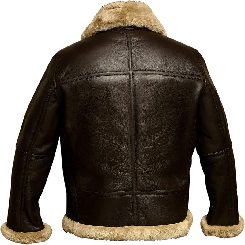 Mens RAF B3 Aviator Pilot Bomber Fur Shearling Sheepskin Leather Brown Jacket