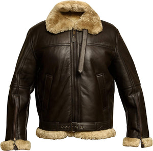 Mens RAF B3 Aviator Pilot Bomber Fur Shearling Sheepskin Leather  Jacket