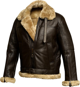 Mens RAF B3 Aviator Pilot Bomber Fur Shearling Sheepskin Leather  Jacket