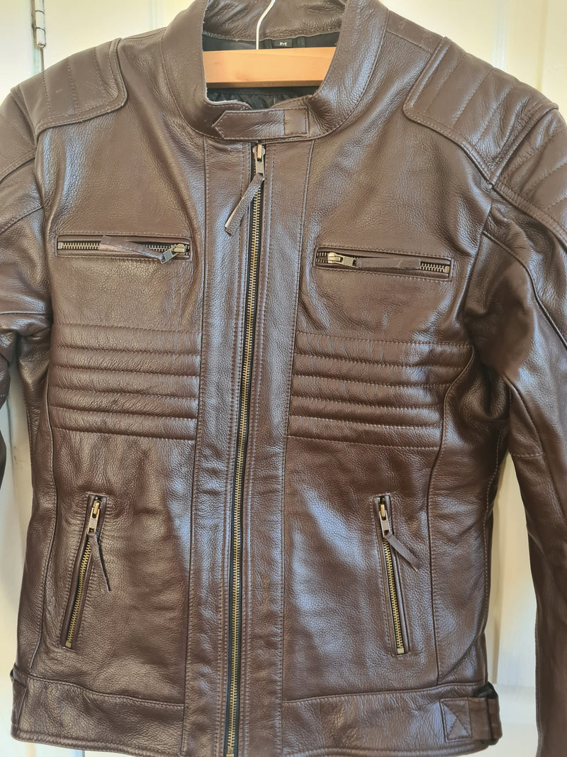 Brown Motorcycle Leather Jacket Motorbike Genuine Biker CE Armour Fashion Jacket