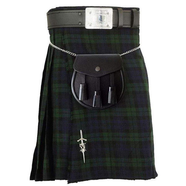 Black Watch Scottish Men's Traditional Kilt Outfits Sporran Belt Buckle Pin
