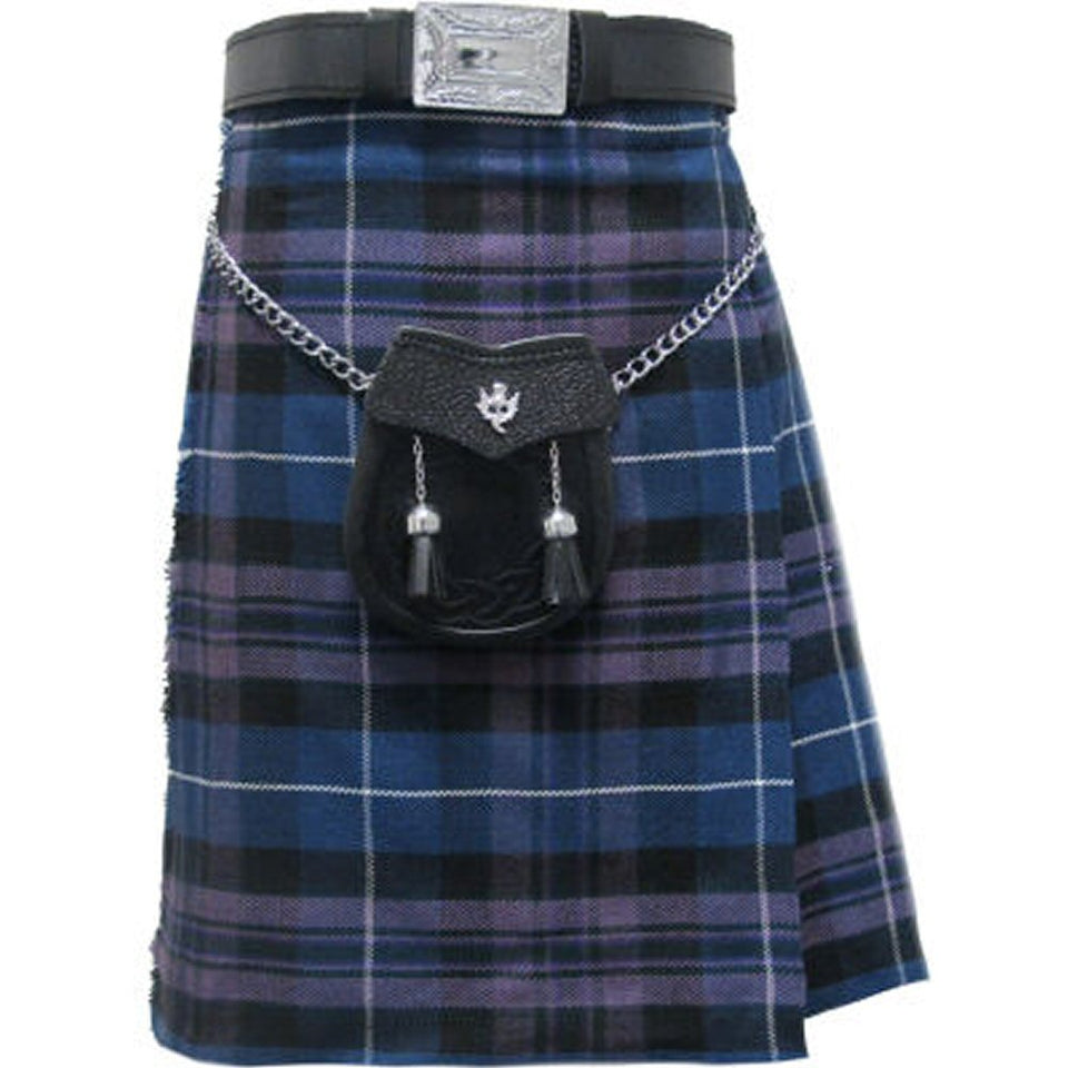 Kids Scottish Tartan Kilt Outfit With White Sporran Fur with 2 Tassels & Thistle Badge