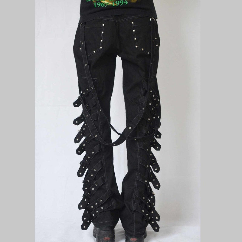 EMO Straps Pant Gothic Bondage Cyber Trouser Black Women Punk