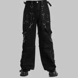 EMO Straps Pant Gothic Bondage Cyber Trouser Black Women Punk