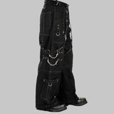 EMO Straps Pant Gothic Bondage Cyber Trouser Black Women Punk