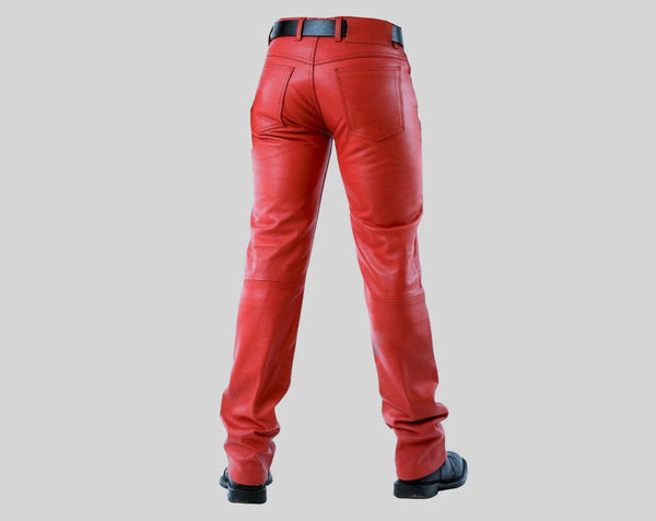 Handmade Real Leather Jeans Red Men's Trouser Pant