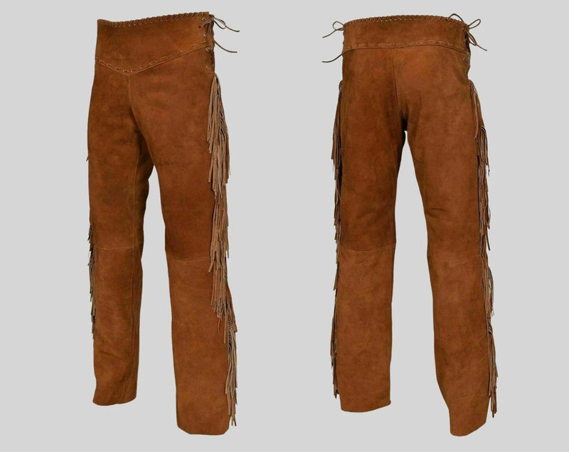 Native American Handmade cowboy style Fringe Beaded Suede Leather Pant