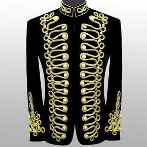 Black Men Braided Velvet Jacket Military Gold Braided Jacket Hussars Velvet Jacket Men Fashion Braided Jacket DJ Singer Stylish Jacket Vintage