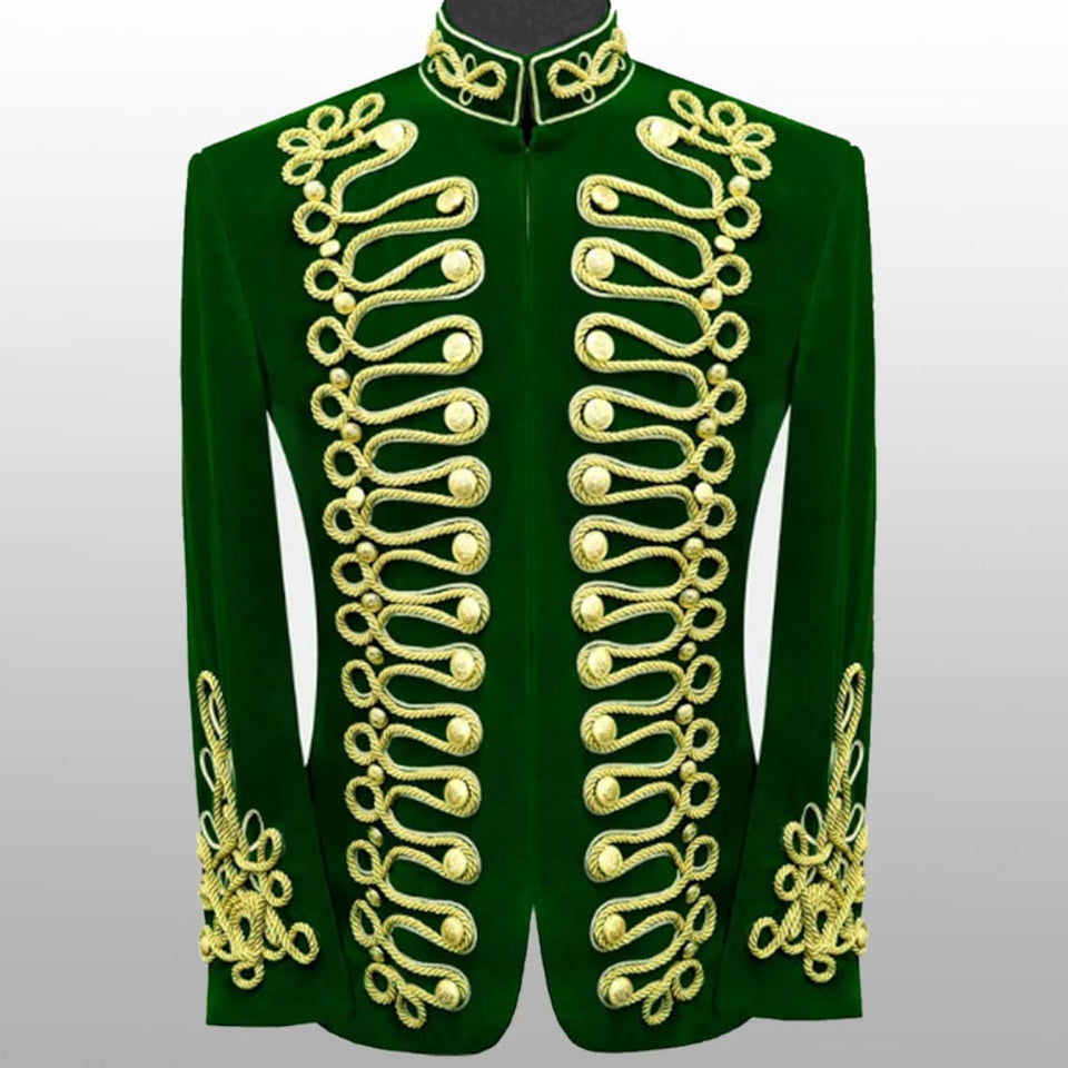 Men Velvet  Military Gold Braided Jacket Hussar Jacket