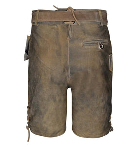 Antiqued Lederhosen Genuine Leather Suede Lederhosen Bavarian Traditional Men Short with Belt & Suspenders