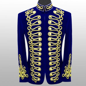 Men Velvet  Military Gold Braided Jacket Hussar Jacket