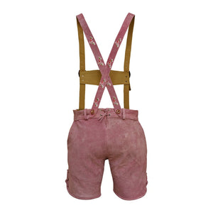 Women Suede Lederhosen With Suspender Traditional German Leather Short Rose Pink