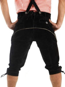 Mens Bavarian Lederhosen Black Austria Oktorbest Lederhosen with Suspender Outfits, Bavarian shorts German Bavarian Outfit for Festival