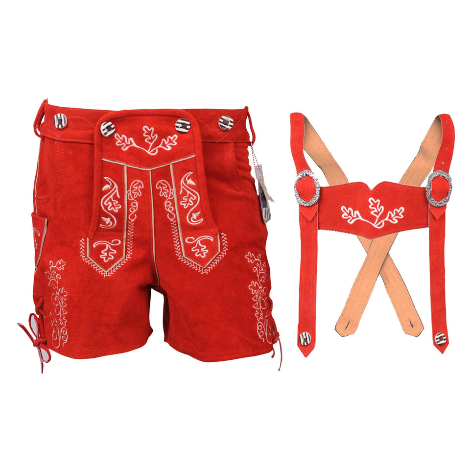 Bavarian Women Lederhosen Suede Leather Short Red Oktoberfest