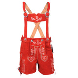 Bavarian Women Lederhosen Suede Leather Short Red Oktoberfest