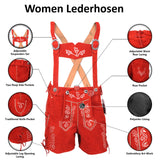 Bavarian Women Lederhosen Suede Leather Short Red Oktoberfest