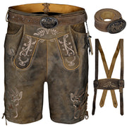 Antiqued Lederhosen Genuine Leather Suede Lederhosen Bavarian Traditional Men Short with Belt & Suspenders
