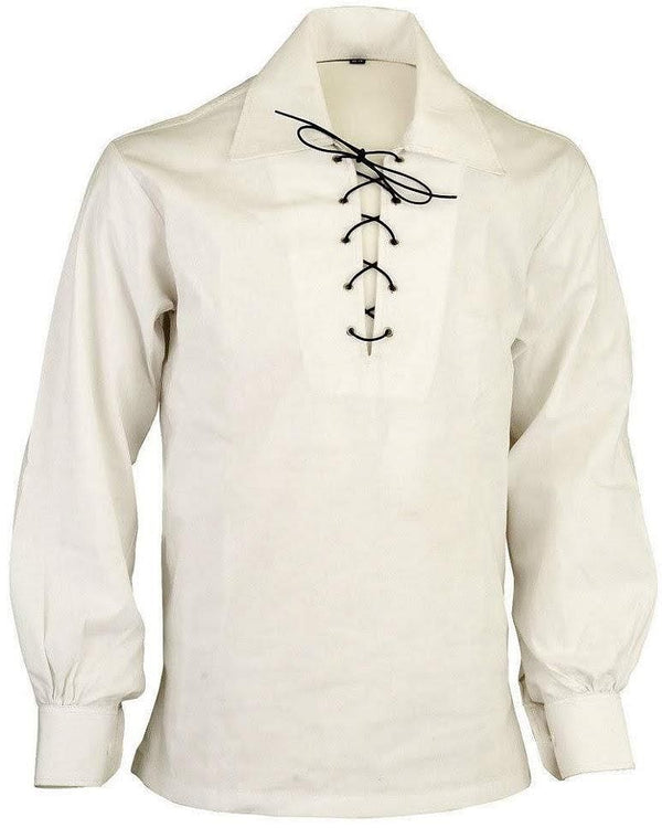 Ivory Scottish Men's Kilt Jacobite Ghillie Shirt with Leather Cord