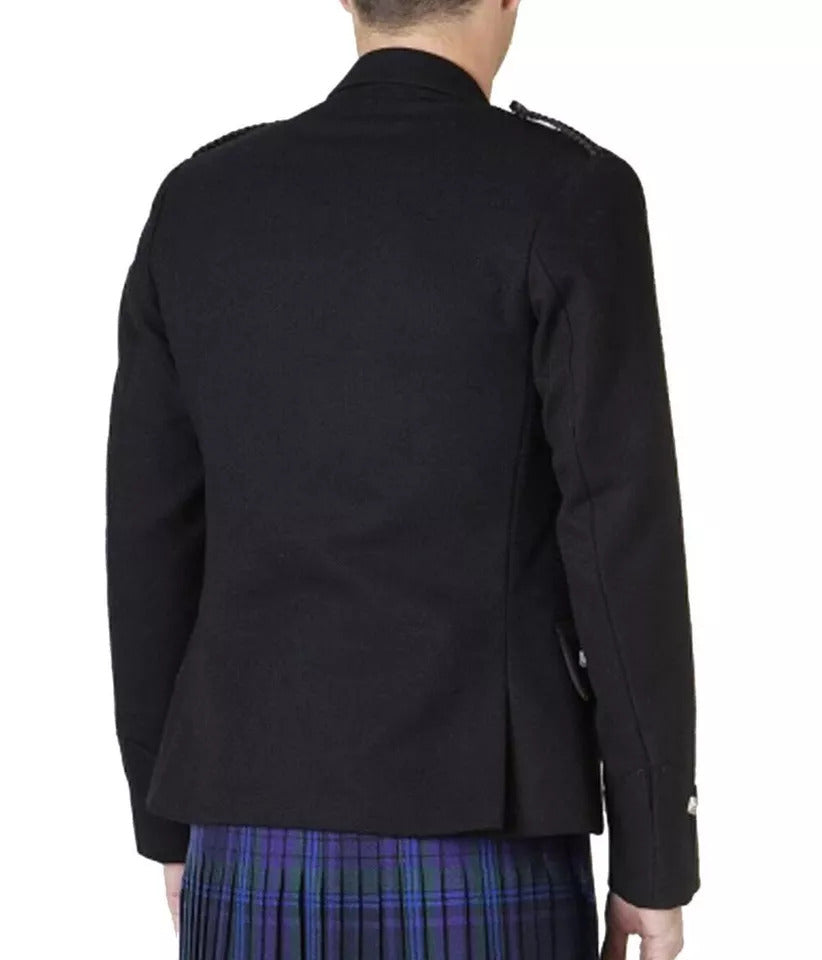 Men’s Black Argyle Kilt Jacket with Vest - Premium Wedding Formalwear for Scottish Highland Outfits