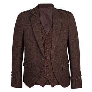 Men's Brown Tweed Argyle Kilt Jacket & 5-Button Vest Set - Perfect for Weddings & Formal Events