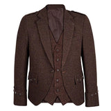 Men's Brown Tweed Argyle Kilt Jacket & 5-Button Vest Set - Perfect for Weddings & Formal Events