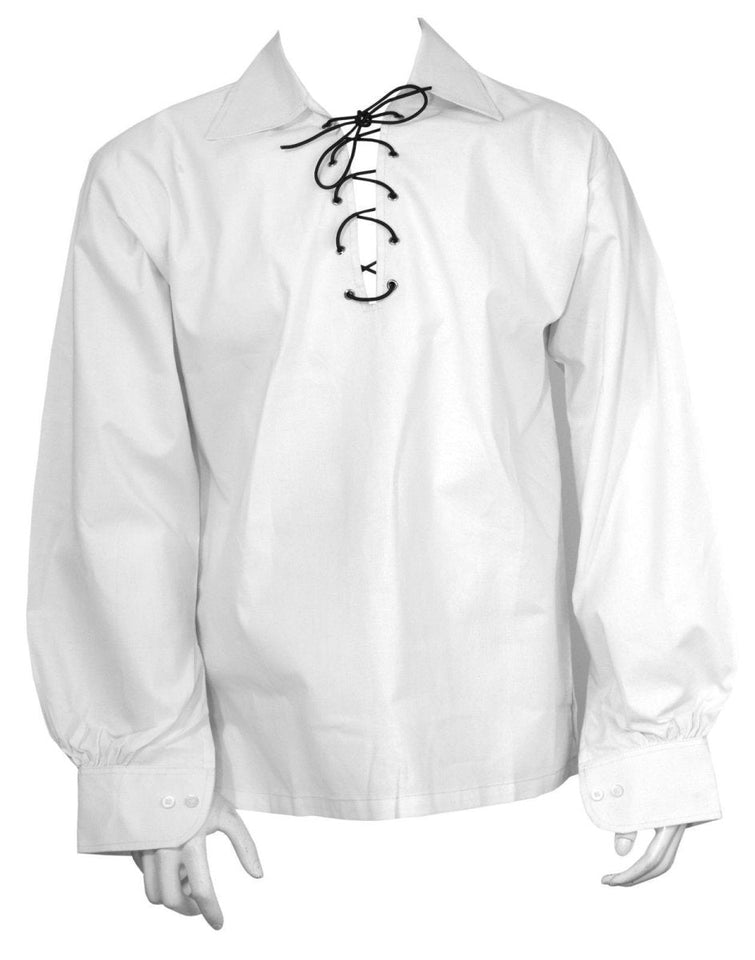 Scottish Men's Kilt Jacobite Ghillie Pure White Shirt with Leather Cord