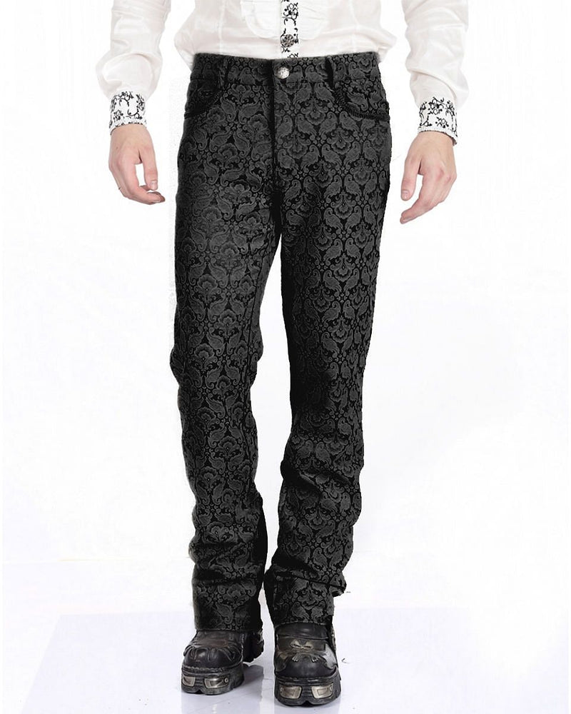 Mens Trousers Pants Black Brocade Steampunk VTG Gothic Aristocrat