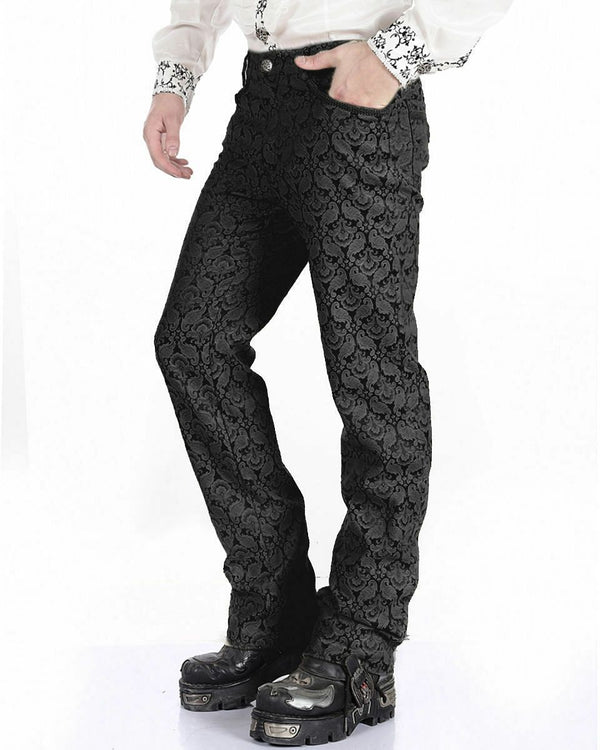 Mens Trousers Pants Black Brocade Steampunk VTG Gothic Aristocrat