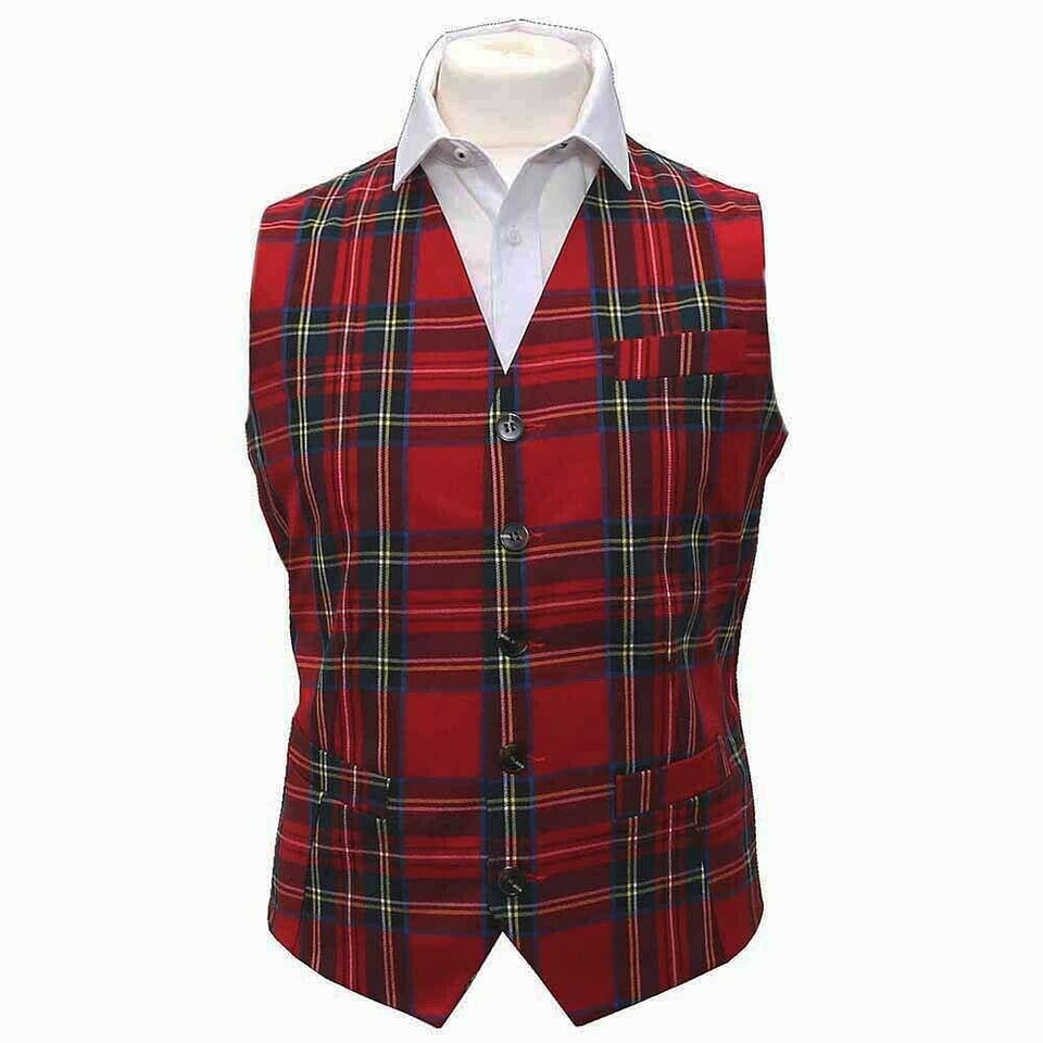 Royal Stewart Scottish Men Traditional Tartan Waistcoat, Plaid